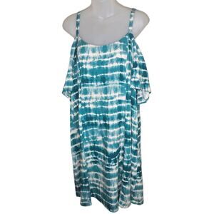 Torrid Womens Trapeze Dress 0 Large Mini Challis Cold Shoulder Tie Dye Pockets